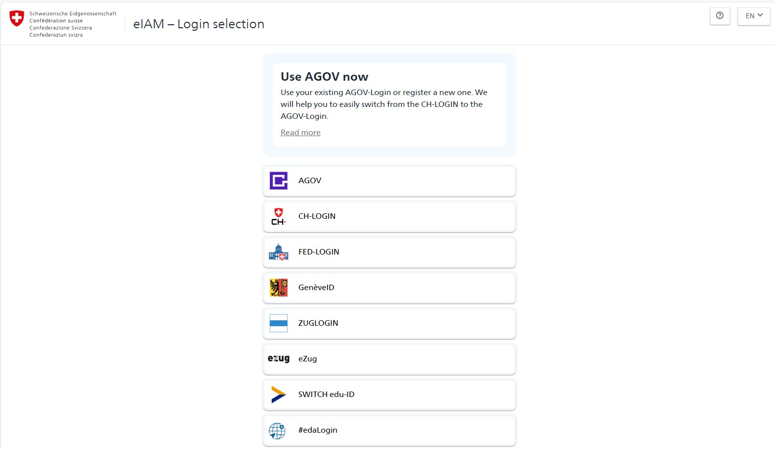 Selecting the login method