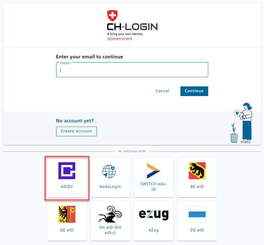 Illustration CH-LOGIN tile with AGOV-Login as BYOI