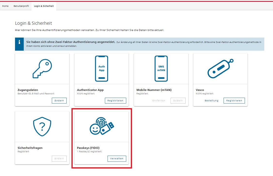 Activation de la clé de sécurité FIDO dans MyAccount